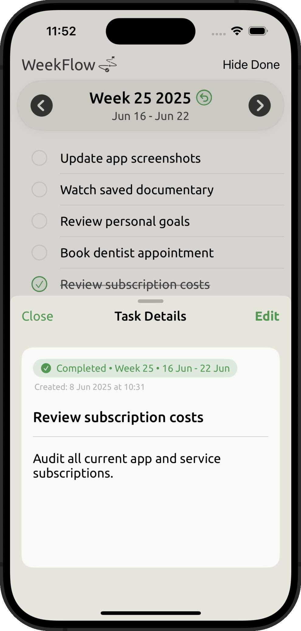 WeekFlow main interface