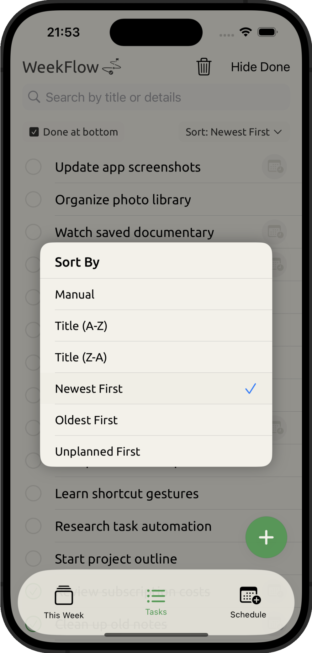 Task backlog interface